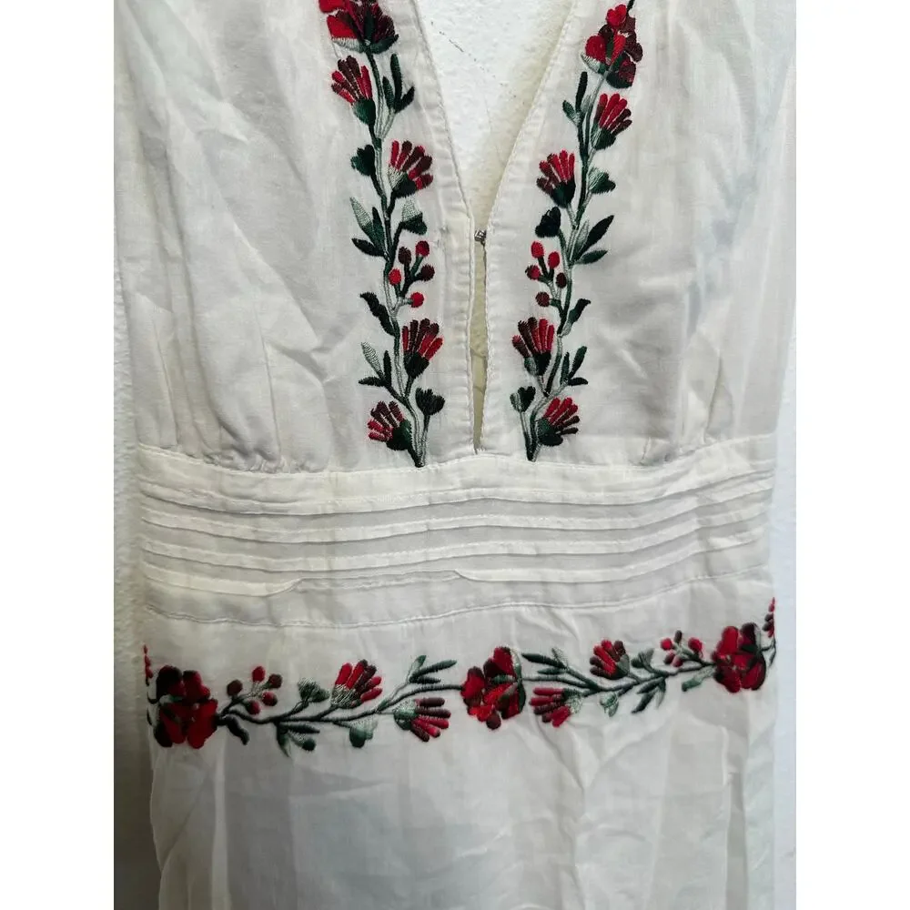 SAYLOR White Red Floral Embroidered Criss-Cross Back Tie Flowy Dress sz Medium - Picture 5 of 10